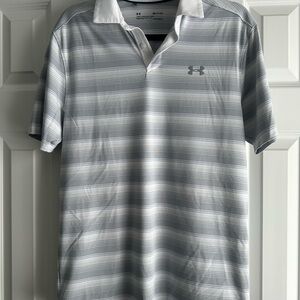 Under Armour Men's Light Gray and White Striped Polo Shirt